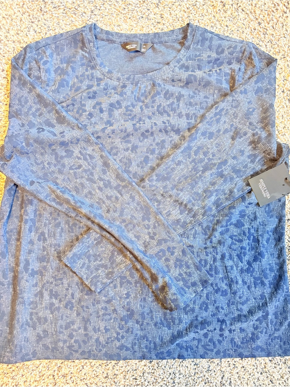 Simply Vera Vera Wang Long Sleeve Knit Top In Night Haze Crew Neck XL, NWT